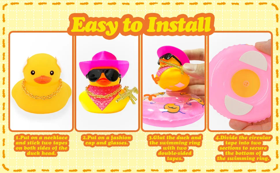 Rubber Duck with Weapon for Car Dashboard Decor, Squeaky Duck Toy Yellow Cowboy Ducks Car Ornament Fun Car Accessories